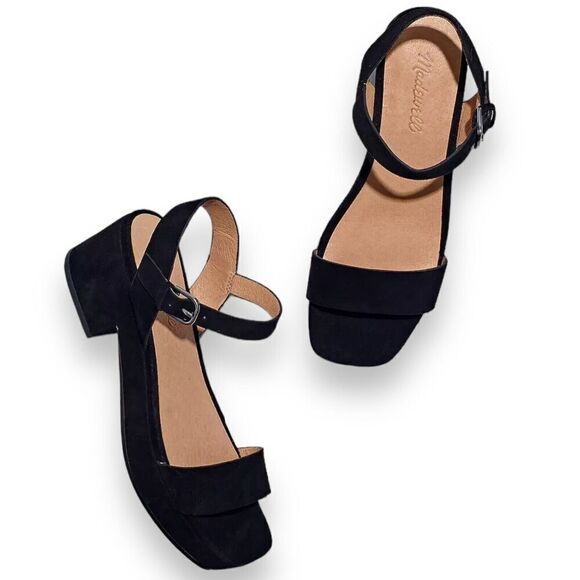 MADEWELL Shoes Womens 7 The Lina Platform Sandal in Suede True Black NH880 - Picture 1 of 10